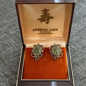 Exquisite Gold and Green Jade Earrings
